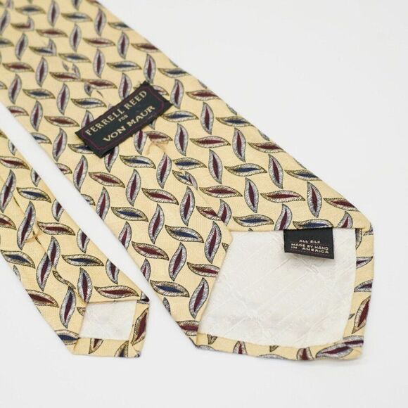 Ferrell Reed Von Maur Yellow Jacquard Print Abstract Wide Silk Tie USA Made - Picture 6 of 7